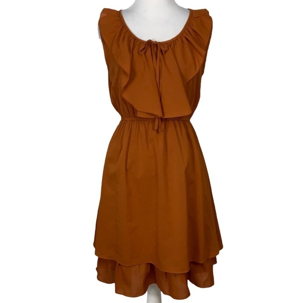 Ya Los Angeles Burnt Sienna Sleeveless Ruffle Casual Dress M